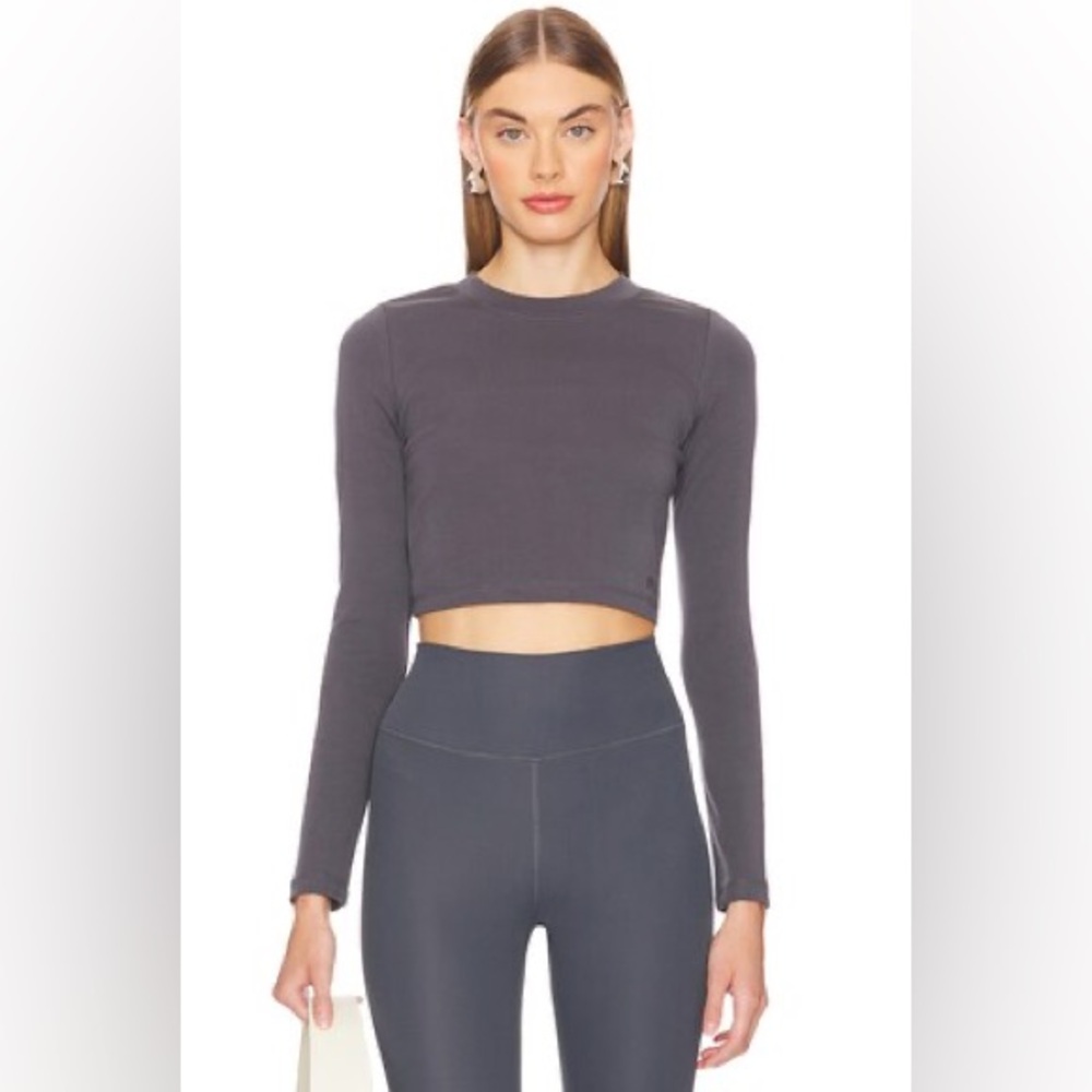 NWT IVL Collective Jersey Cropped Long Sleeve Top in Iron Sz Small | Revolve